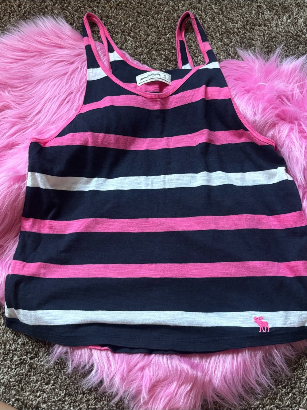 Women’s Abercrombie & Fitch Navy Pink Striped Racerback Tank Top XS Y2K Preppy